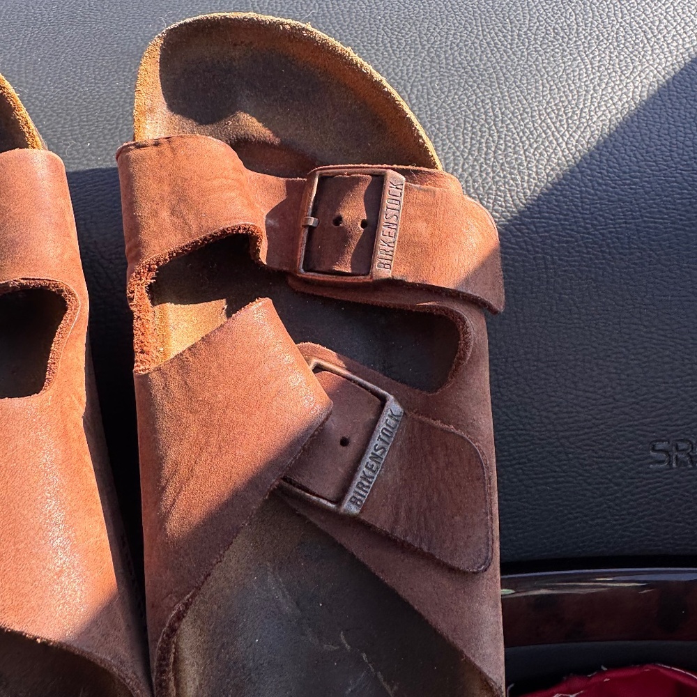 Birkenstock Brown Suede Two-Strap Sandals